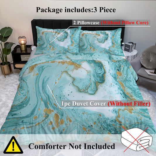 Chic Girly Marble Duvet Cover Mint Gold Glitter Turquoise Bedding Comforter Set Abstract Aqua Teel Blue Duvet Cover