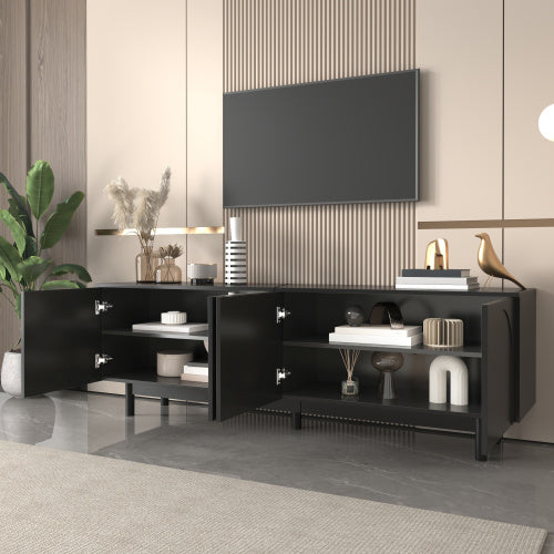 Modern Black TV Cabinet 175 X 38 X 56 Cm, Adjustable Shelves, Lightweight Lowboard TV Furniture In Luxury Style