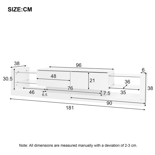 Open Glass Storage TV Stand With LED Lights For TV Cabinets Up To 75 Inches High Gloss Panel, Modern Minimalist Style Media Entertainment Center Console Cabinet Table With 2 Closed Sliding Door, White