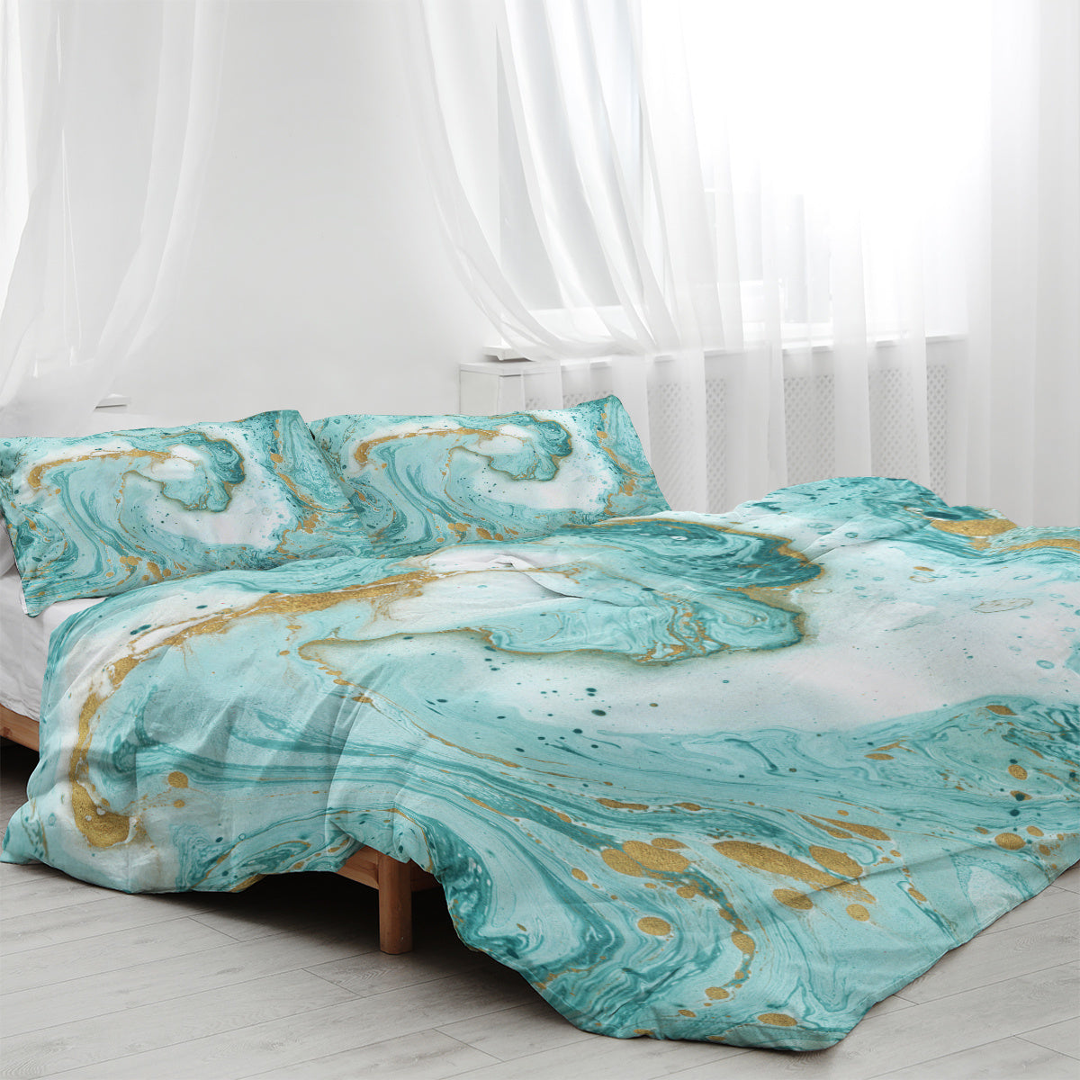 Chic Girly Marble Duvet Cover Mint Gold Glitter Turquoise Bedding Comforter Set Abstract Aqua Teel Blue Duvet Cover