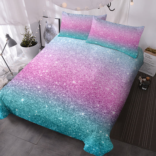 Girly Duvet Cover Rainbow Glitter Ombre Bedding Sets 3 Pcs Chic  Purple Blue Green Pastel Bed Spreads Sparkle Quilt Cover Set With 2 Pillow Shams