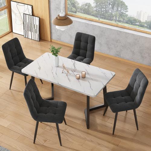 Dining Chair 4 Pcs, Dark Grey,4-Set Upholstered Chair Design Chair With Backrest,Seat In Velvet Metal Frame