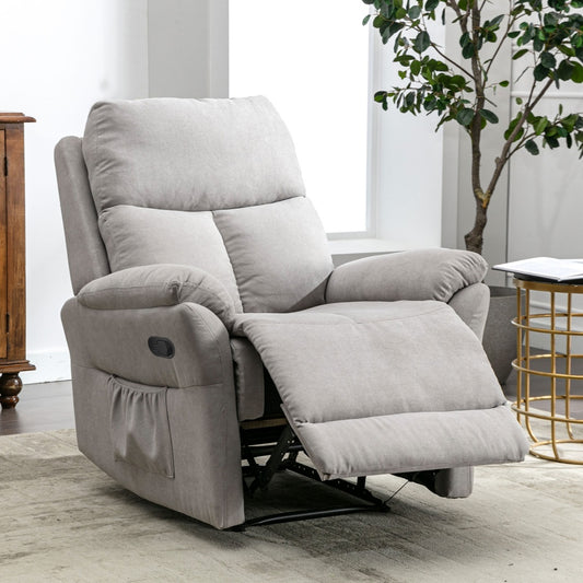 Recliner Chair For The Elderly, Fabric Upholstered Chair With Side Pockets, Recliner Armchair Adjustable For Living Room Bedroom,Gray