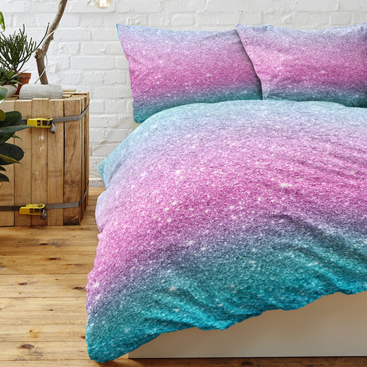 Girly Duvet Cover Rainbow Glitter Ombre Bedding Sets 3 Pcs Chic  Purple Blue Green Pastel Bed Spreads Sparkle Quilt Cover Set With 2 Pillow Shams