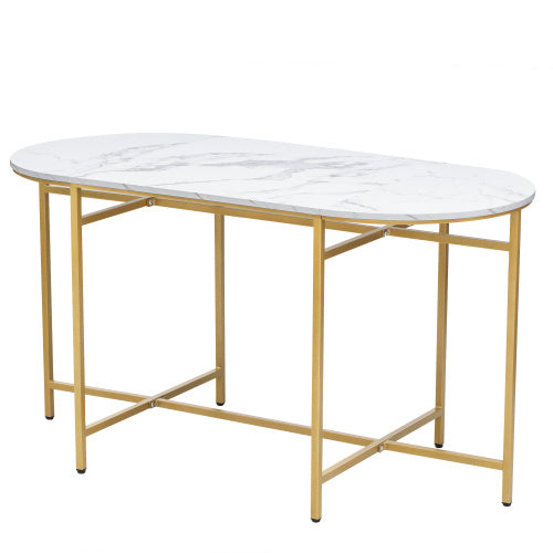 Dining Group, Set, With Dining Table, 4 Small Stools And 2 Large Stools, Kitchen Dining Table Set Made Of Steel Frame, Modern White And Gold, 140x70x76cm, Load Capacity 120 Kg